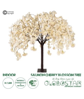 GloboStar® Artificial Garden SALMON CHERRY BLOSSOM TREE 20358 Τεχνητό Διακοσμητικό Δέντρο Μπεζ Άνθος Κερασιάς Υ140cm